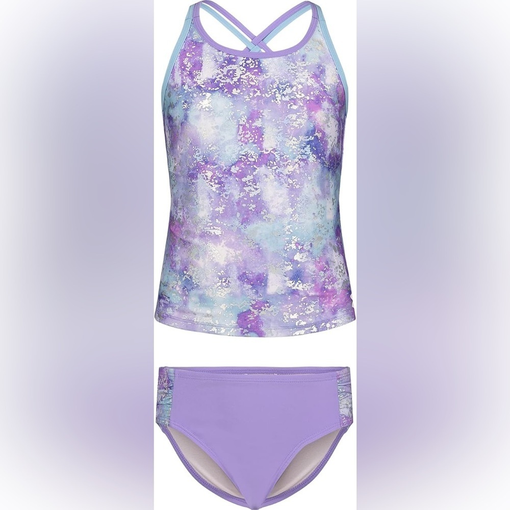 NWT Under Armour Girls 2 Piece Tankini Swimwear Set Vivid Purple Size 4